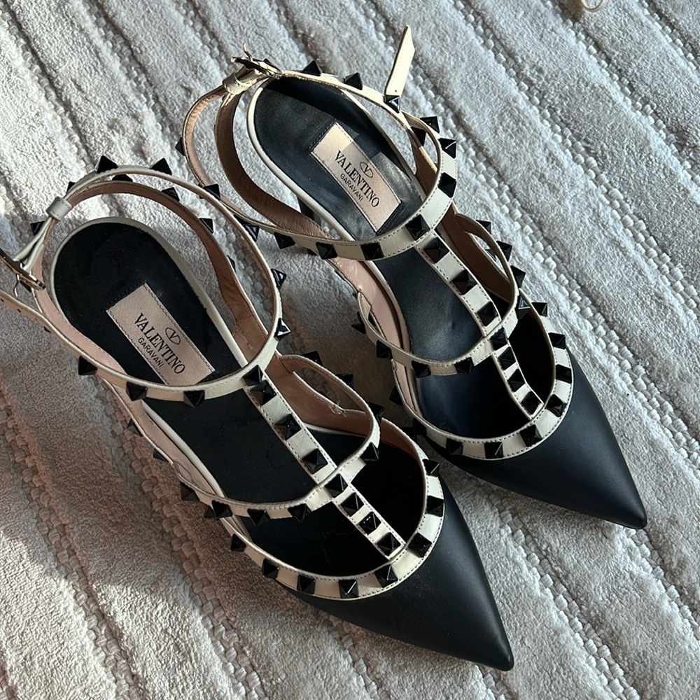 Valentino Rock Stud Black and Cream heels